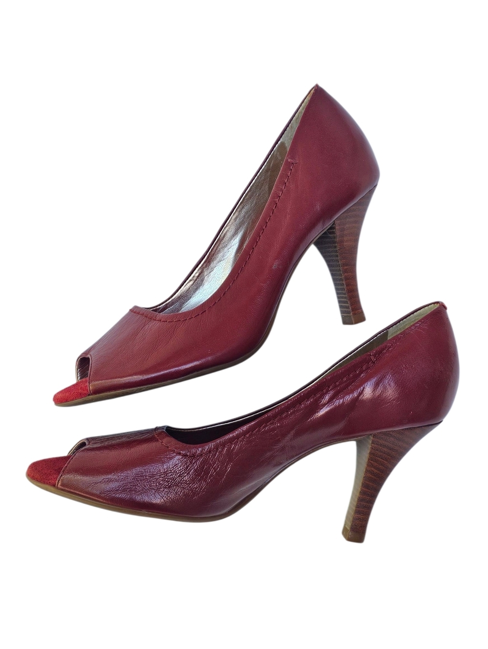 Aerosoles Red Leather Shoes Peep-Toe Heels Rockabilly Pinup Fall Autumn Size 7.5 - Picture 2 of 14